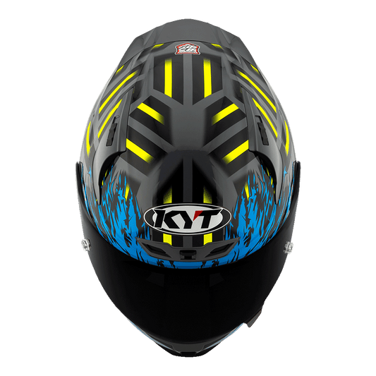 KYT Striker Flaming Grey Blue Full-Face Motorcycle Helmet | Bike Security Lebanon
