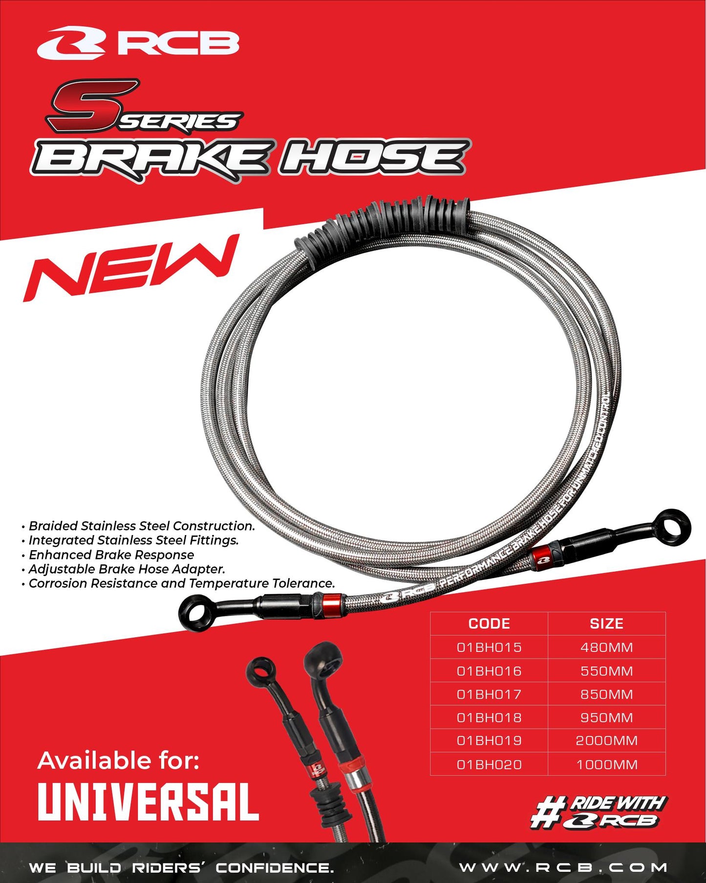 RCB BRAKE HOSE S SERIES 1000MM - TITANIUM NMAX / AEROX | Bike Security Lebanon