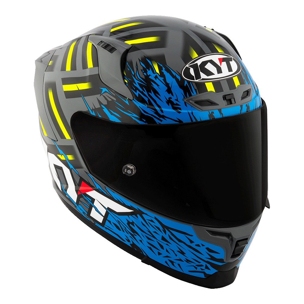 KYT Striker Flaming Grey Blue Full-Face Motorcycle Helmet | Bike Security Lebanon