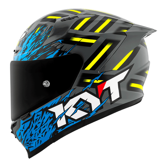 KYT Striker Flaming Grey Blue Full-Face Motorcycle Helmet | Bike Security Lebanon