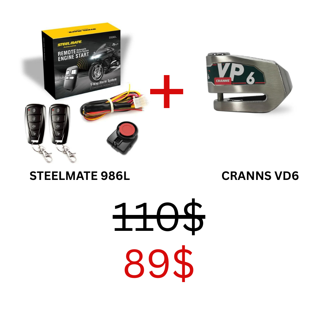 STEELMATE 986L One-Way Alarm + CRANNS VP6 Disc Lock – Bike Security
