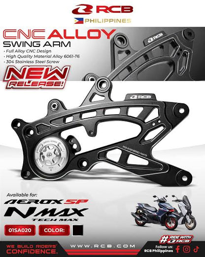 RCB CNC Alloy Swing Arm NMAX V2 Black | Official RCB Distributor in Lebanon - Bike Security